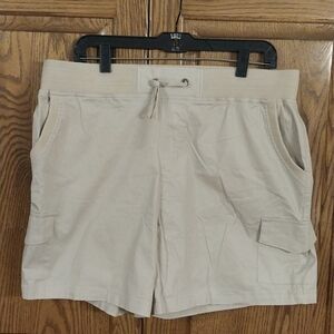 Anrabess NWT Women's XL Khaki Casual Hiking Cargo Shorts 6 Pockets Elastic Waist